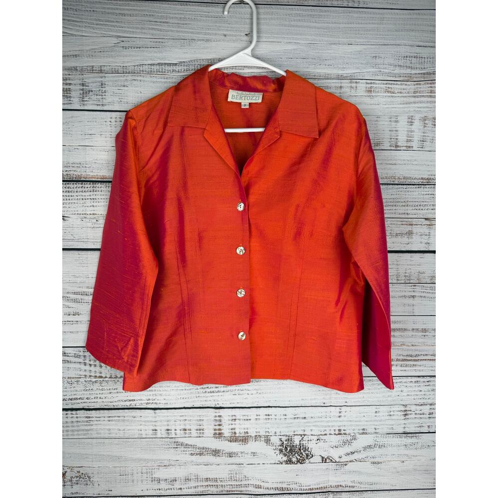 Vintage Linda Bertozzi 100% Silk Orange Top Y2K Wearable Art to Wear 2 Small